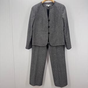 PENDLETON Pant Suit Set Wool Silk Womens 10 Black White Heathered Fabric Lined